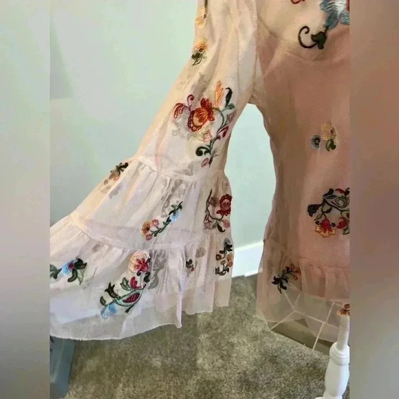 Democracy fairycore Floral 3/4 Sleeve whimsy Embroidered Sheer Shirt floral - Picture 3 of 14